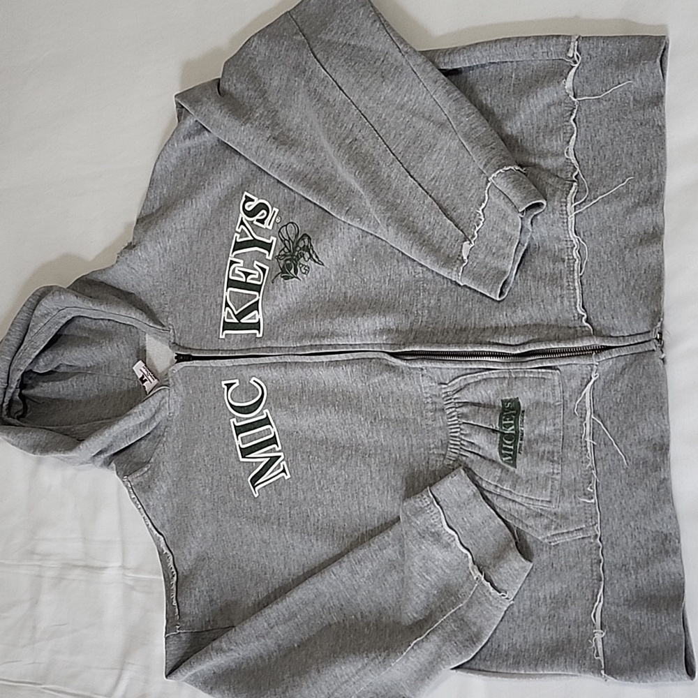 Gray vintage Mickey's Malt Liquor full zip hoodie, size XL!